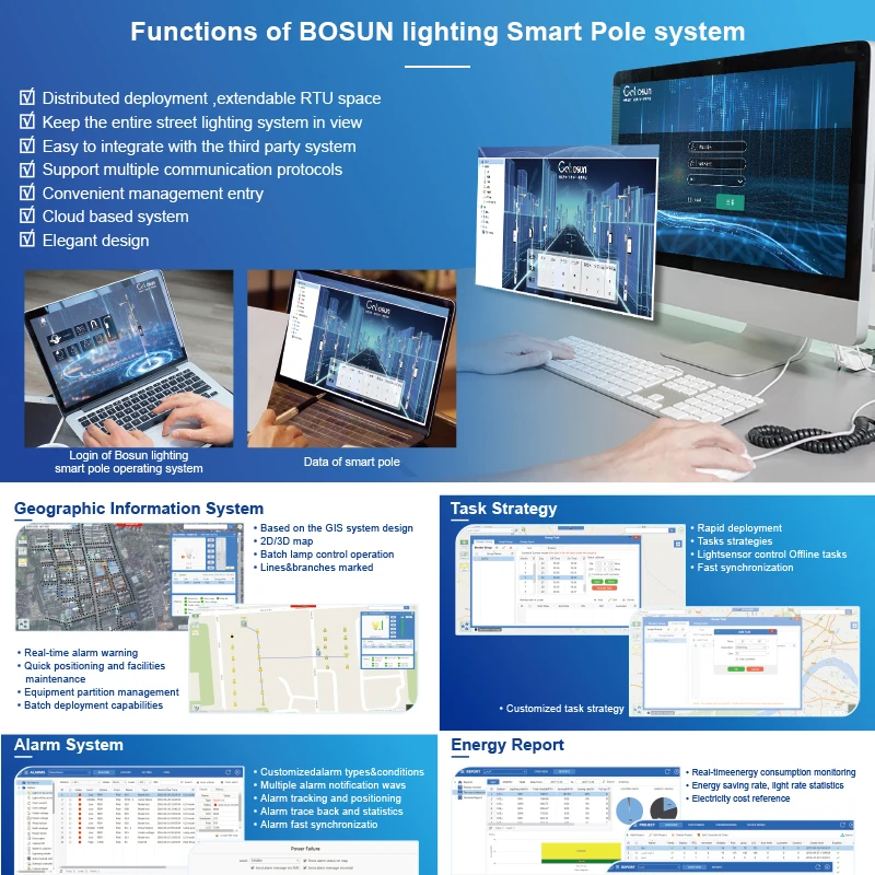 Bosun Factory Price Smart System Control With CCTV Camera LED Secreen Outdoor Lighting Pole Smart Remote Lights Pole