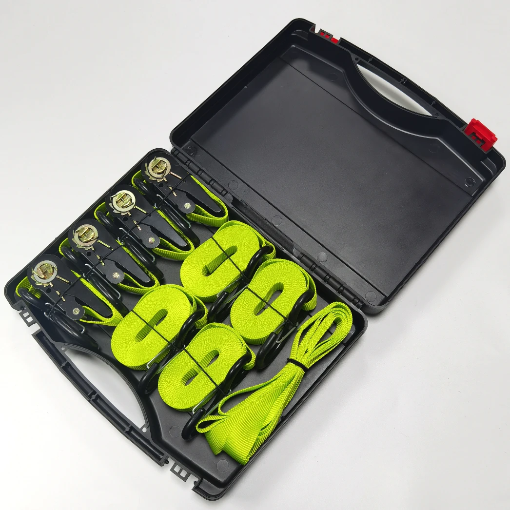 OEM 4 Pack of 1 Inch Custom Printed Polyester Webbing Ratchet Lashing Straps With Coated S Hook