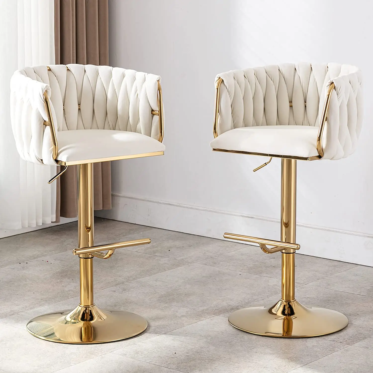 Modern Luxury Lift Rotary Hotel Cafe High Chair 360 degree Velvet Bar Stool High Bar Chair with Low Backrest