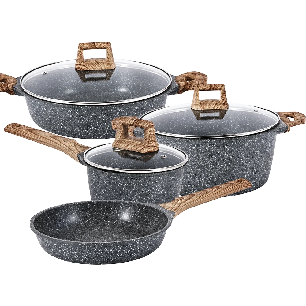 Hot Selling Classical Aluminium Cast Marble Non Stick Pots and Pans Kitchen Cooking Cookware Sets