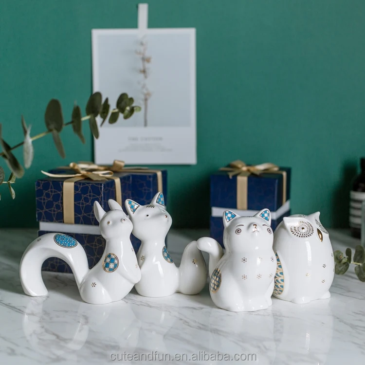 Ceramic Little Ornaments Owl Squirrel Cat Home Decor Table Decorative Ornaments Porcelain