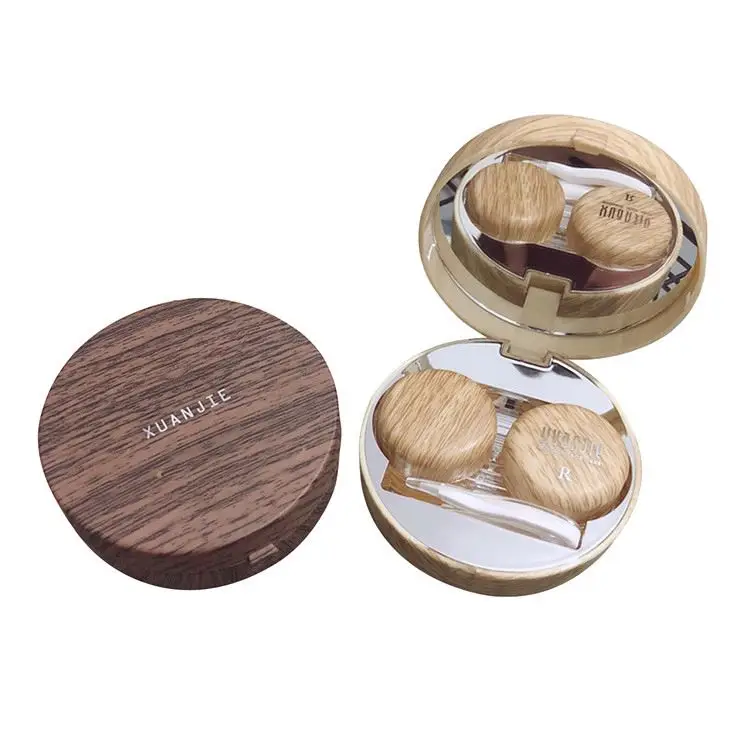
Eyewear accessories custom portable plastic colorful eye contact lens case Wood grain Personalized Luxury Unisex eyeglass 
