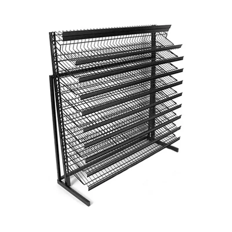 Custom Supermarket Biscuit Candy Snack Food Drink Water Bottle Metal Wire Mesh Basket Display Rack Stand