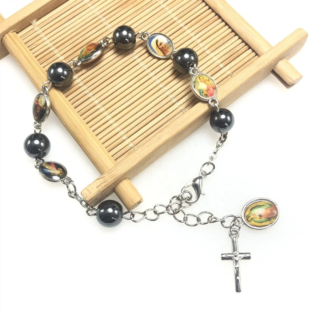factory cheap wrap beaded catholic rosary bracelet cross