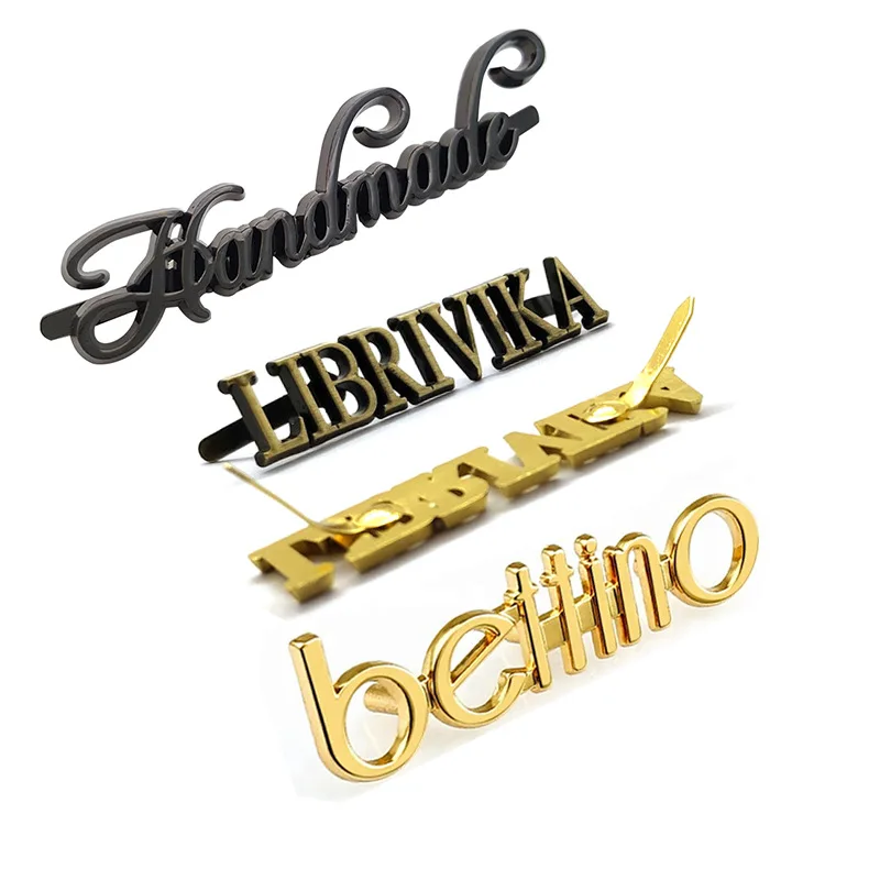 custom brand name metal lettering logo label sewmetal label hijb label for bags
