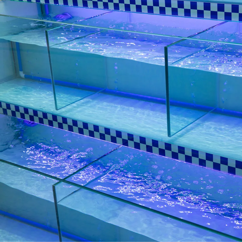 Supermarket restaurant seafood retail tank store energy saving live frseh seafood fibreglass display tank aquarium