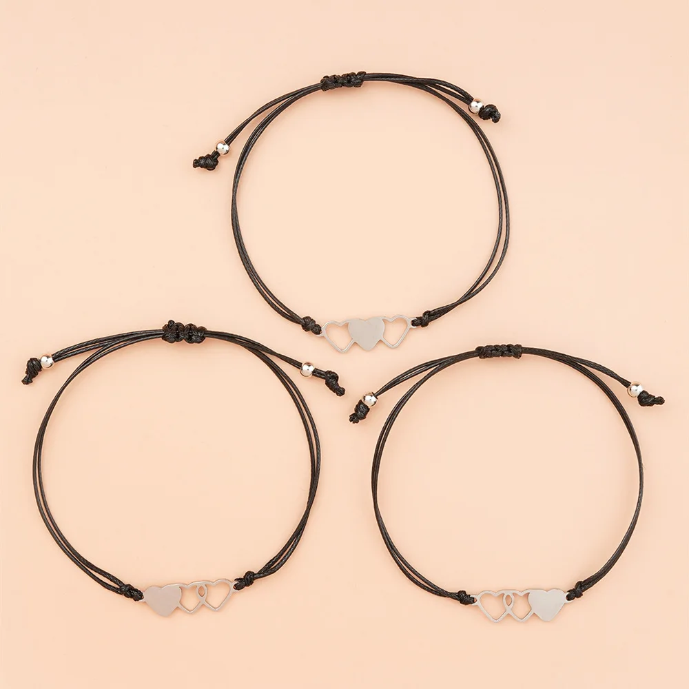 3 PCS/SET Stainless Steel Sisters Best Friends Charm Bracelets Friendship Jewelry Macrame Bracelet for Best Friend Sister