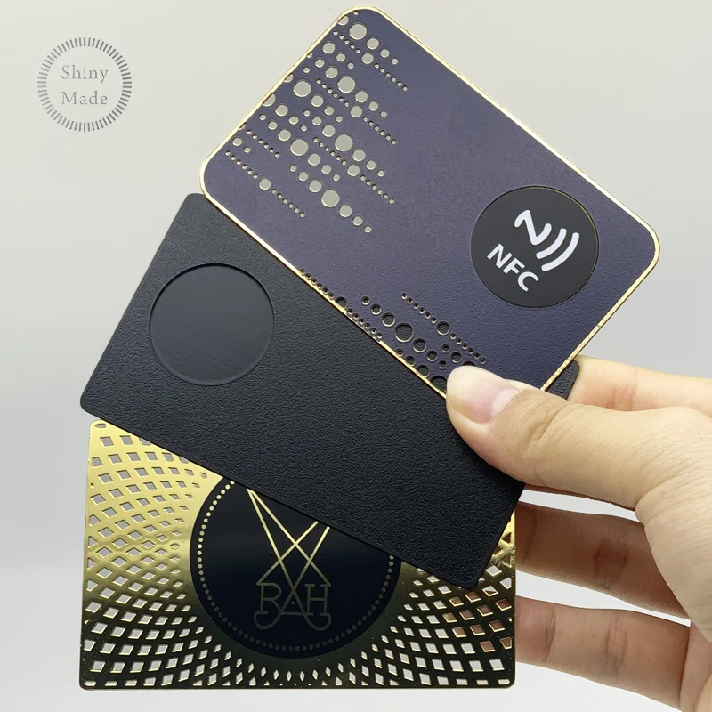 Wholesale Custom Metal 0.8mm NFC Smart Membership Card Ntag 216 Rewritable Metal NFC Gold Business Card  metal print
