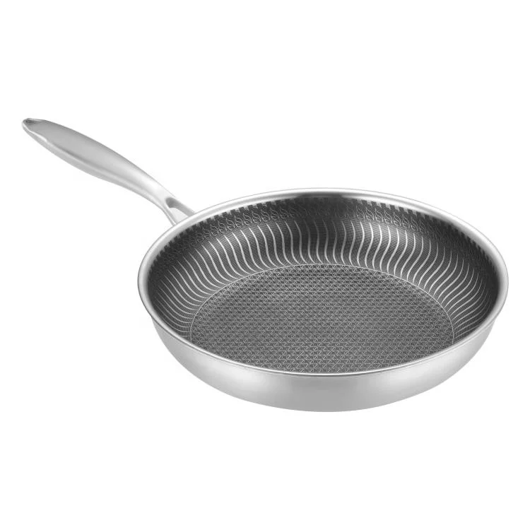 Chinese supplier 304 stainless steel smokeless 26 cm smooth slanted non stick frying pan with glass lid
