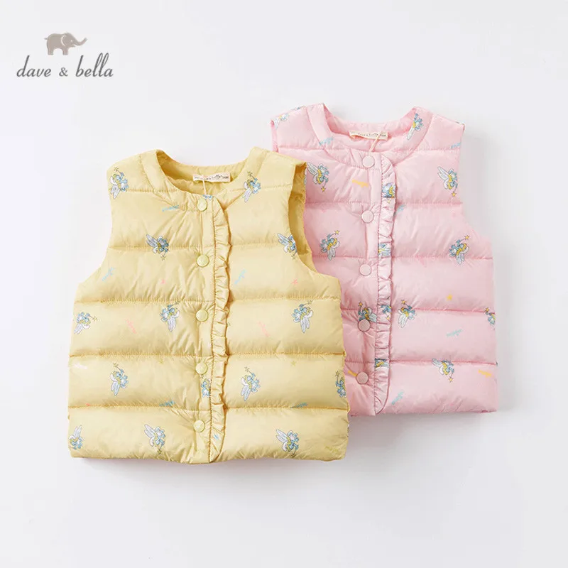 DBM17476 dave bella baby Зимний ультра легкий пуховик унисекс мультфильм без рукавов 90% белый утиный пух Подкладка пальто