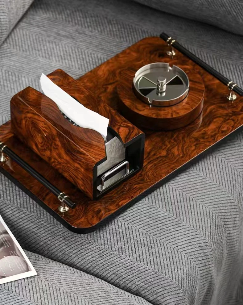 Piano paint high-end tissue box luxury version of light luxury smoking paper box high-end living room business ashtray set