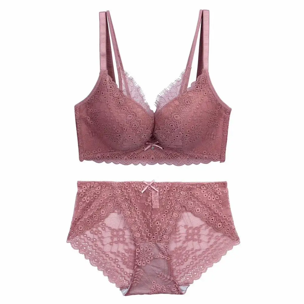 Beautiful Women Comfort Wire Free Push Up Sexy Teen Girl Lace Underwear Set