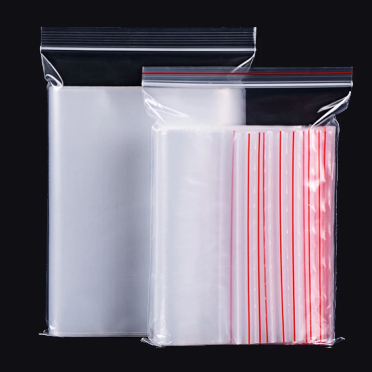 Clear Grip Self Press Seal Zip Lock Plastic Bags with Red Side Food Candy Security Square Bottom Bag LDPE Gravure Printing