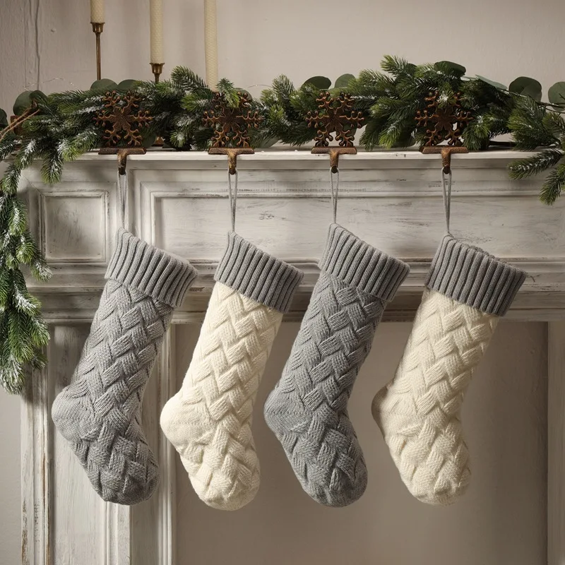 Madeshine Knitted Green Red Large 46cm 18 Inches Xmas Socks for Gifts Holiday Party Geometric Scene Decor