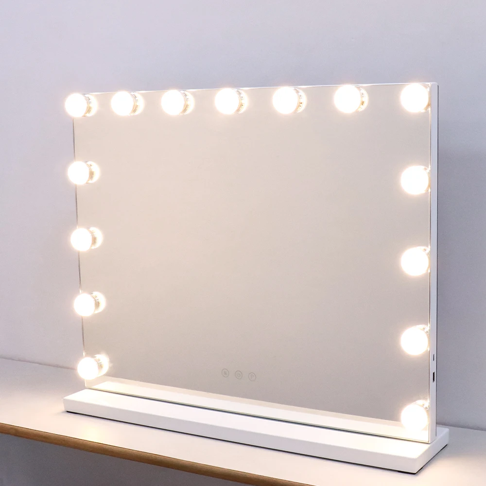 Hot Selling 15 bulbs Hollywood Vanity Mirror with Lights 58*46cm LED Cosmetic Mirror Tabletop Large Mirror for Makeup Dressing