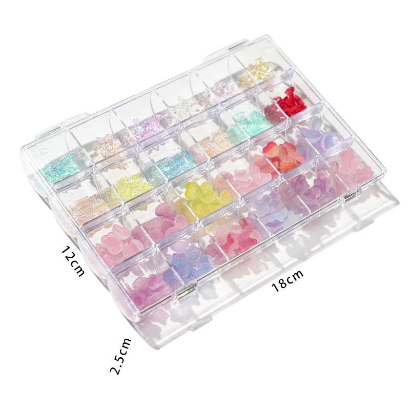 24 Grids mixed aurora crystal candy bow-knot bear heart nail decoration jewelry nail art rhinestones charms set