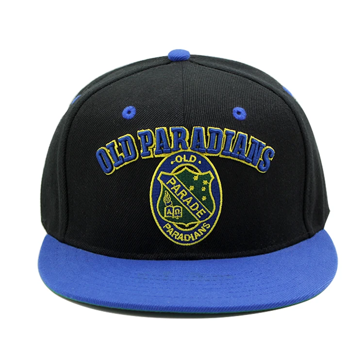 Good quality flat brim hat leather patch cotton material custom snapback cap