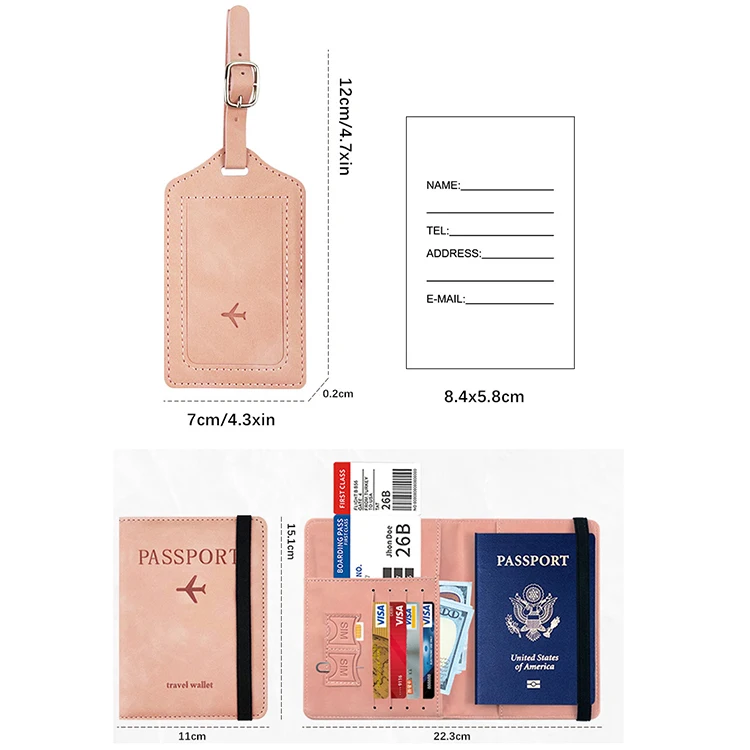 Rfid Blocking Leather Passport Wallet Luggage Tag Hang Luggage Name Tag Passport Cover Passport Holder And Luggage Tag Set