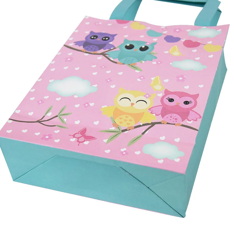 623031 8pcs Gift Paper Bag Owl Pink Girl Birthday Party Cartoon Small Tote bag Package Pack Eco-friendly