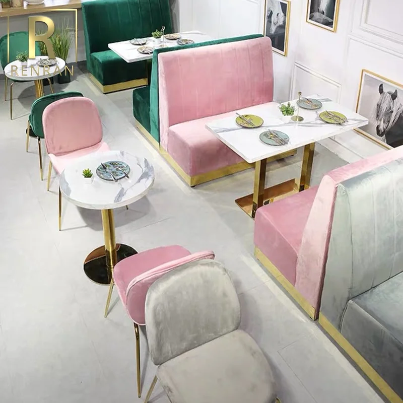 foshan furniture velvet pink restaurant booths luxury restaurant furniture table and chairs set