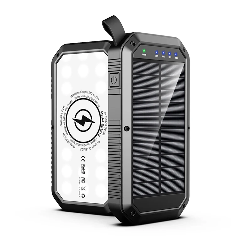 LED Camping Light Solar Power Bank 10000mAh Rechargeable Battery Portable Charger Outdoor