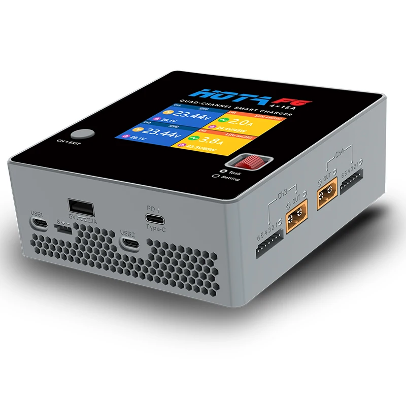 HOTA F6 QUAD-CHANNEL SMART Charger 10000W 4*15A For Lipo LiIon NiMH Battery with USB Type-C iPhone Samsung Charging
