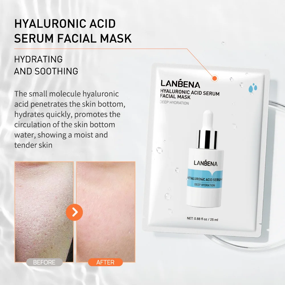 LANBENA Wholesale Oligopeptide Hyaluronic Acid Vitamin C 24K Gold Peptide Serum Skin Care Beauty Face Mask Sheet 6 Types