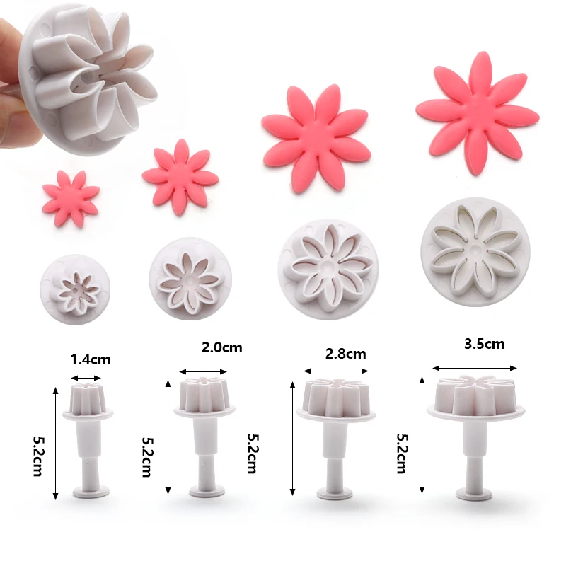 4 pieces flower shape white plastic press custom cookie cutter
