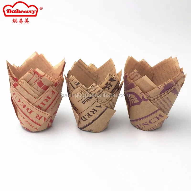 New printed newspaper in different colors tulip cup style thickened cake paper with 100/200 pieces