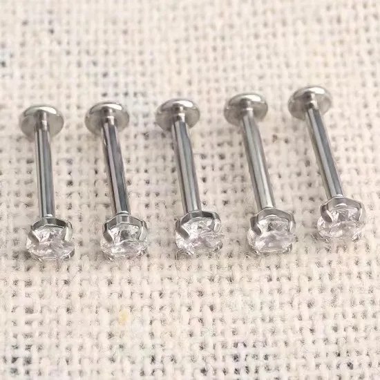 custom 316l stainless steel zircon press fit tragus flat back earring piercing jewellery labret