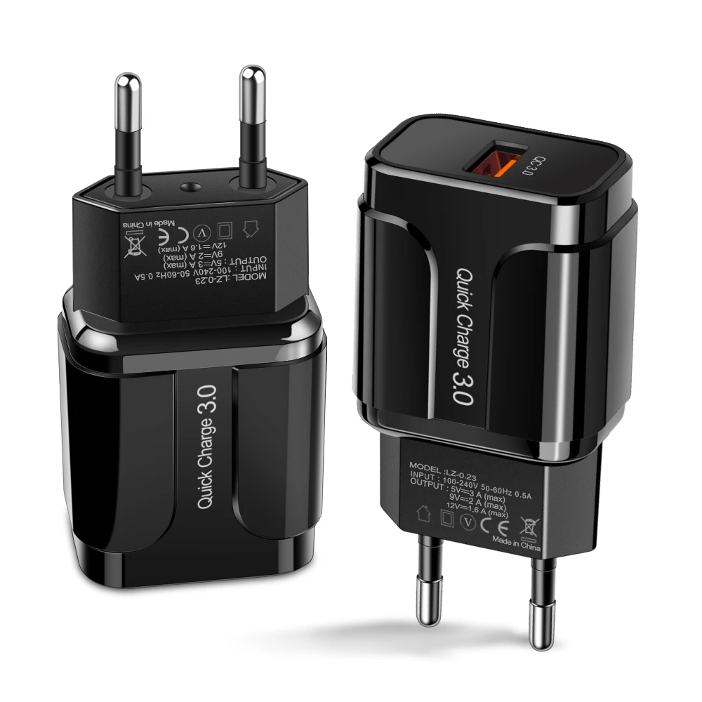 3A Quick Charge 3.0 USB Charger EU Wall Mobile Phone Charger Adapter for iPhone X MAX 7 8 QC3.0 Fast Charging for Samsung Xiaomi