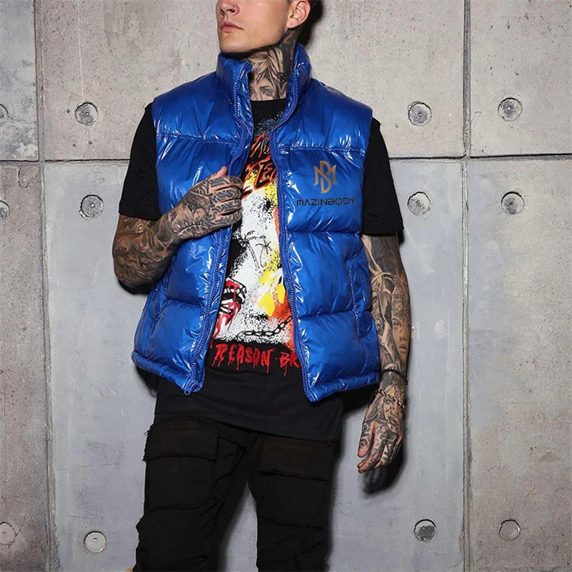 OEM custom logo solid color puffer vest thick warm bubble vest jacket casual winter quilted down vest