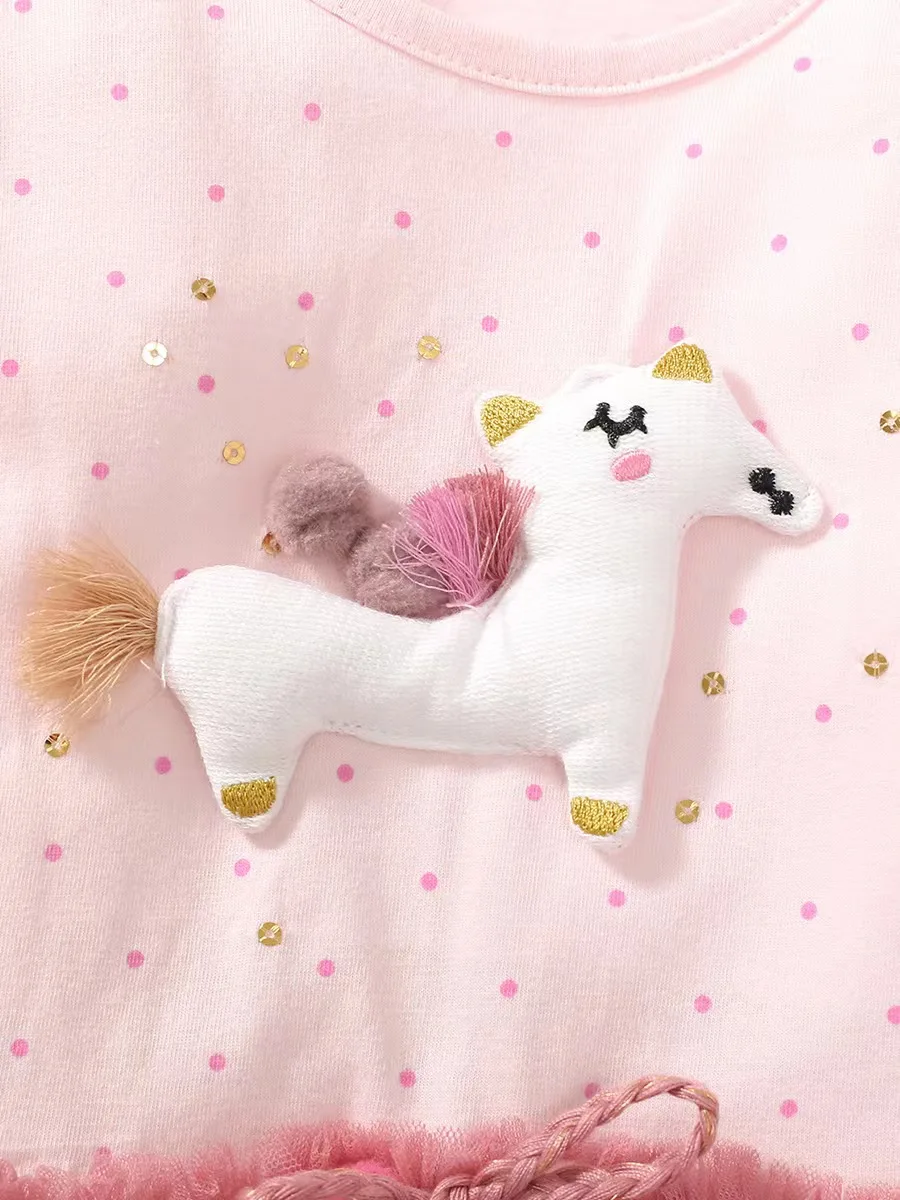 New Arrival Cute American Unicorn Short Dress Accessories Custom Baby Dolls Dress