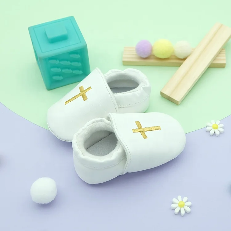 
Soft Sole Baby Moccasins With Cross Baptism Unisex Dress Toddler Shoes 