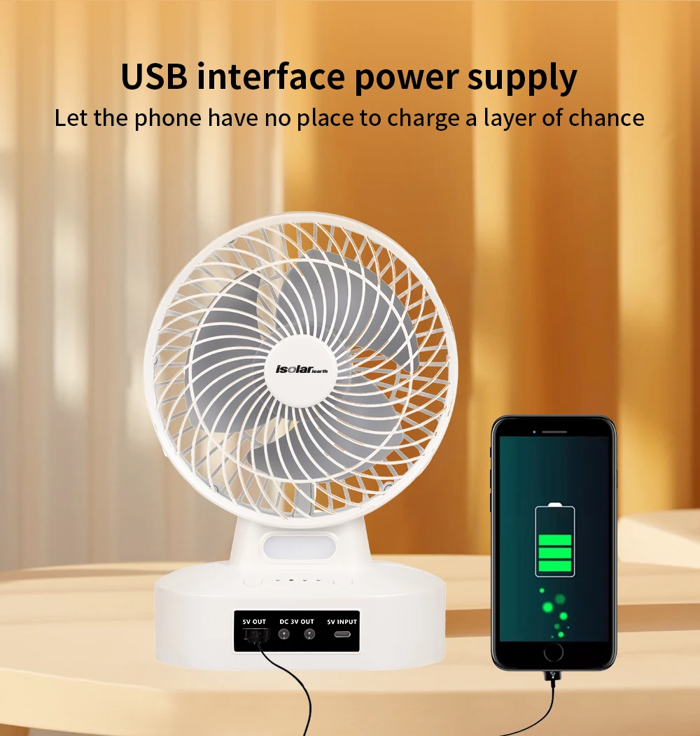7 INCH Charging Table Fan USB Desk Rechargeable Fan With Light