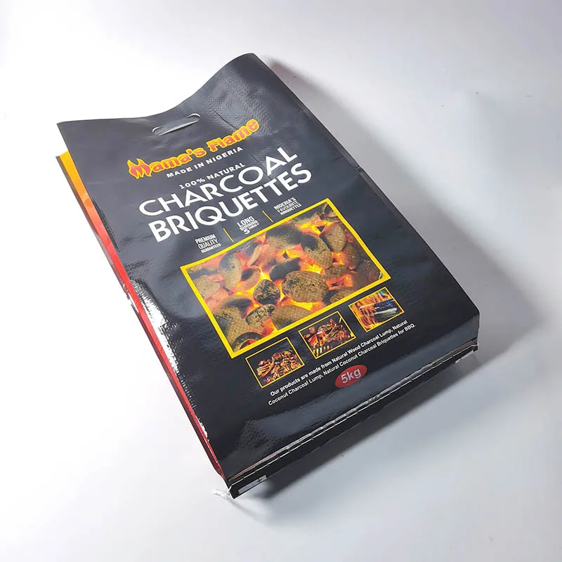 Low price gravure printing 3kg 5kg 10kg plastic pp woven sack charcoal packing briquette carbon brick lump charcoal bag