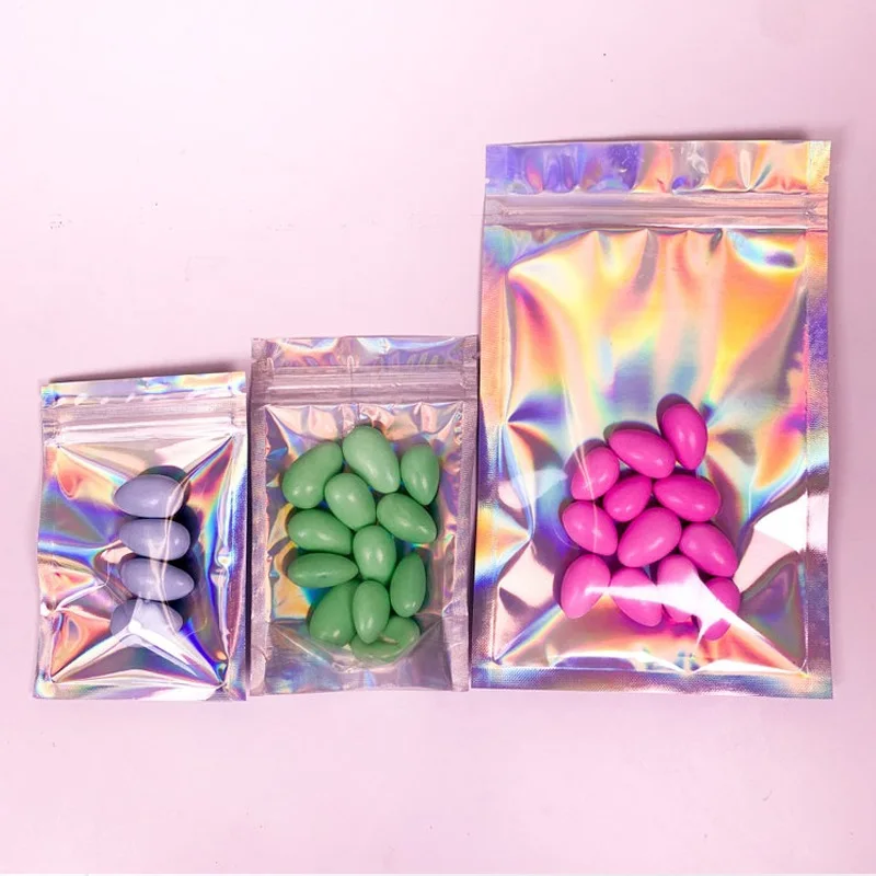 Cosmetic Laser Bag Packaging Holographic Clear Small Printed Reusable Custom Plastic Ziplock Bags