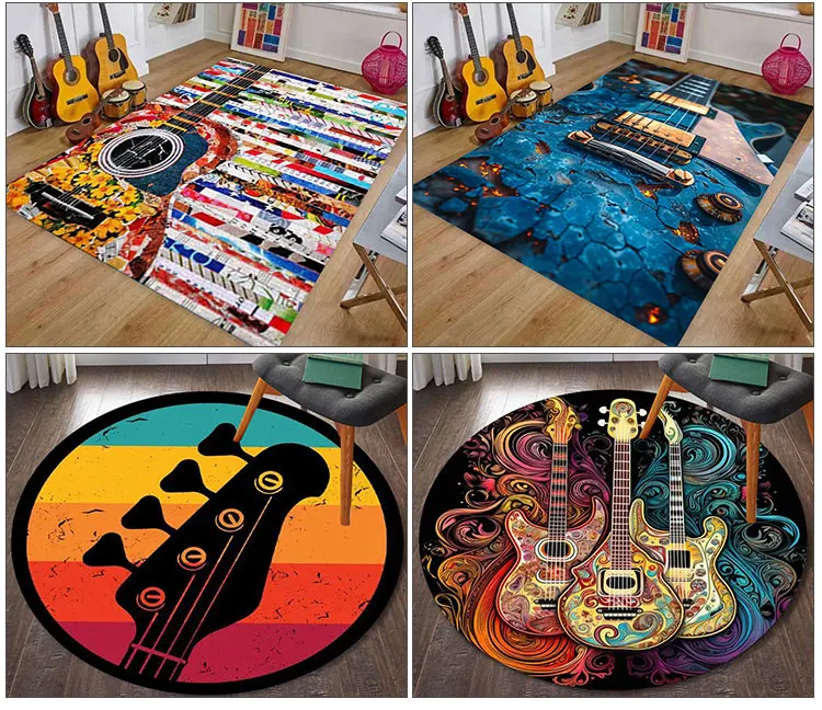 Music Round Piano Notes Doormat Non-Slip Kids Floor Mat Round Area Rug Carpet for Bedroom modern Living Room Playing Carpet