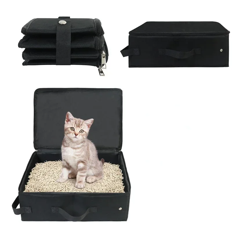 Foldable  Cat Litter Box Travel Cat Litter Box with Lid and Handle for Travel Home for All Season Cat Supplies