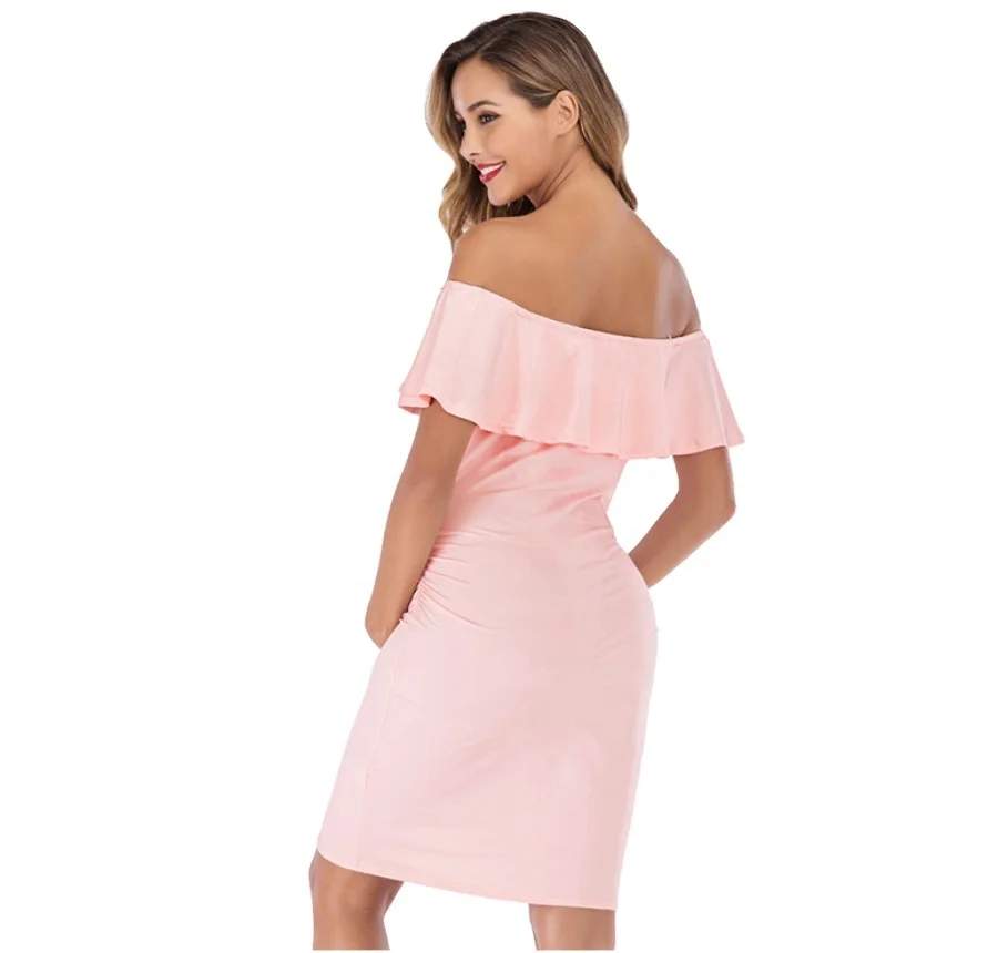 
Off-shoulder one-shoulder dress sexy ruffled maternity dress 