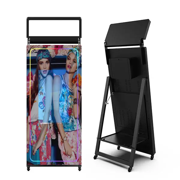 2024 Newest Portable Magic Mirror Photo Booth Machine Selfie LED Frame Touch Screen Smartphone Compatibility Camera Printer