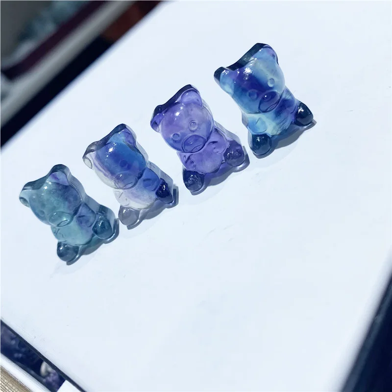 Оптовая продажа, натуральный кристалл, кварцевые ремесла, маленький размер, миниатюрный красочный флюоритовый медведь для украшения