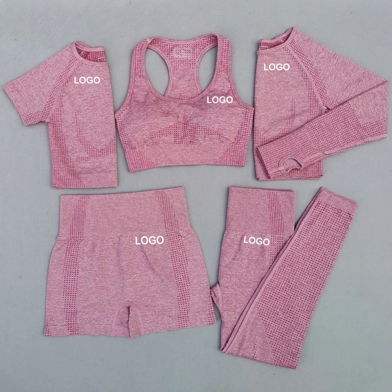 
5pcs women vital seamless yoga set workout sport wear gym clothing short long sleeve crop top high waist leggings sports suit 