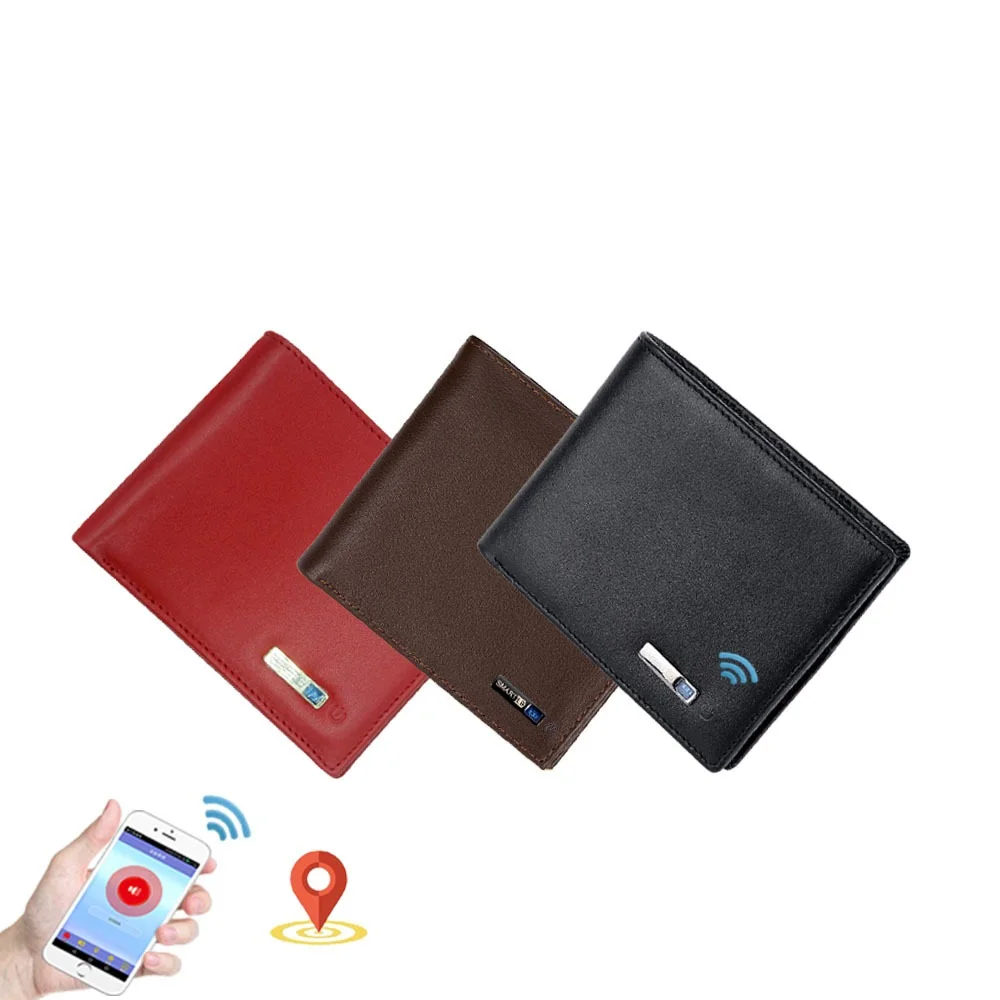 Smart anti-lost real cowhide leather wallet for men blueteeth coin purse wallet GPS anti theft two way searching smart money bag