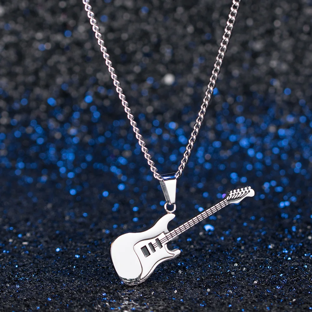New Fashion Design Music Instruments Guitar Pendant Necklace For Women Men 18K Gold Plated Stainless Steel Jewelry