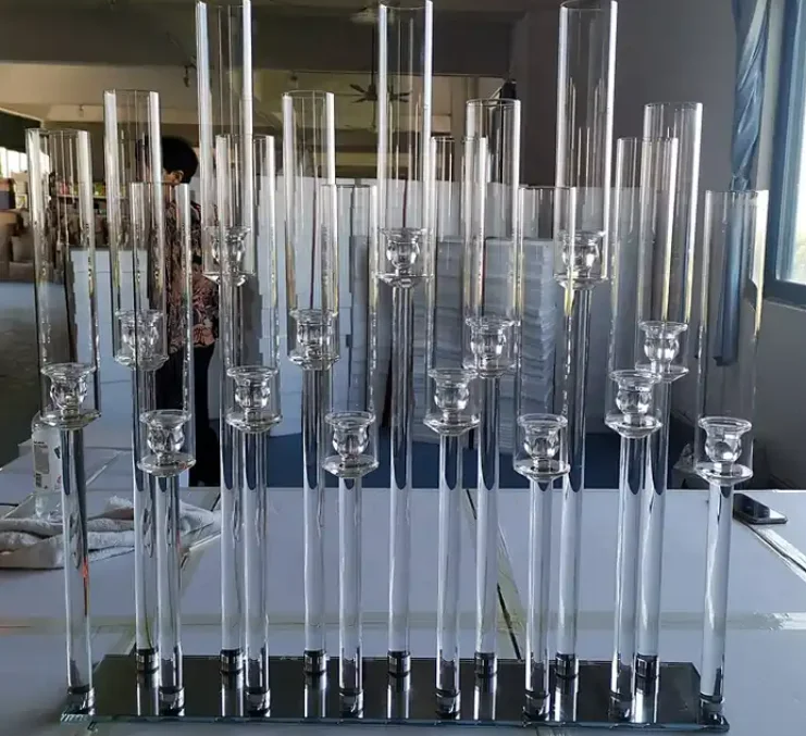 Wholesale 15 arms clear tall cheap crystal candelabra glass candle holder wedding table tree centerpieces