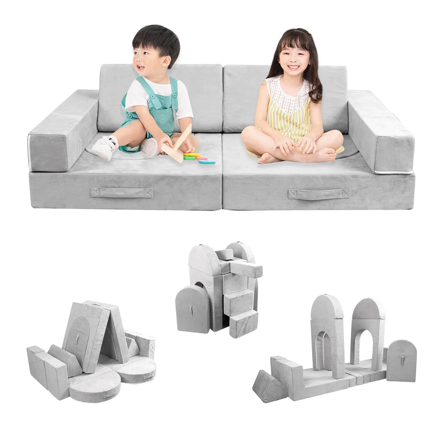16pcs modular couch Sponge Microfiber Fabric Soft Baby Play Bed Children Kid Play Room Baby Couch Sofa