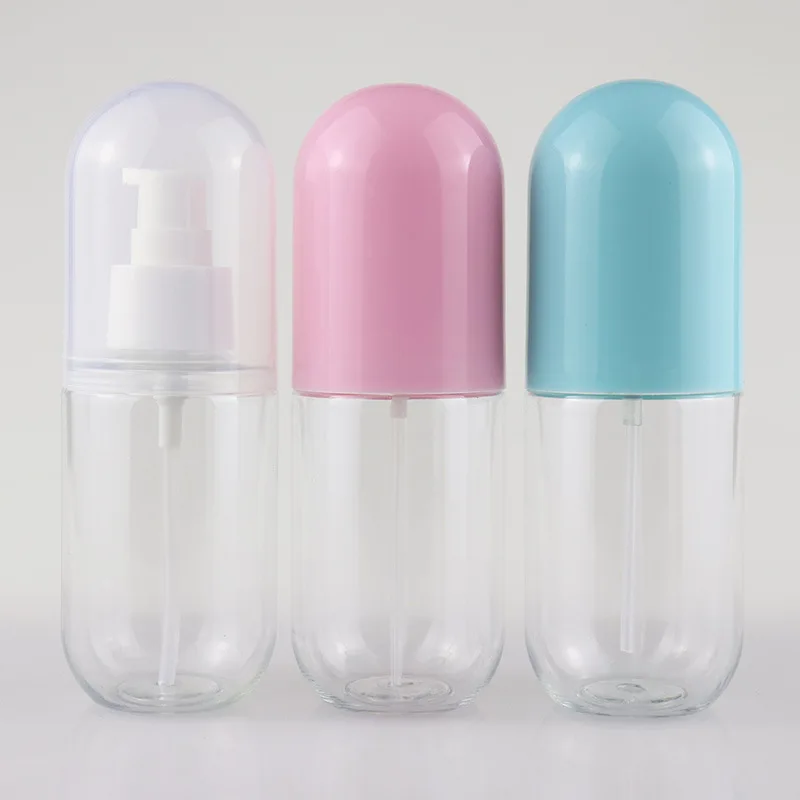 Hot sale 40ml 60ml 100ml empty PET plastic capsule shape spray pump hand sanitizer bottle