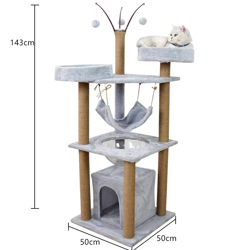 Factory Hot Sale Large Wooden Cat House Climbing Multi Layer Cat Climbing Tree With Hammock Ladder