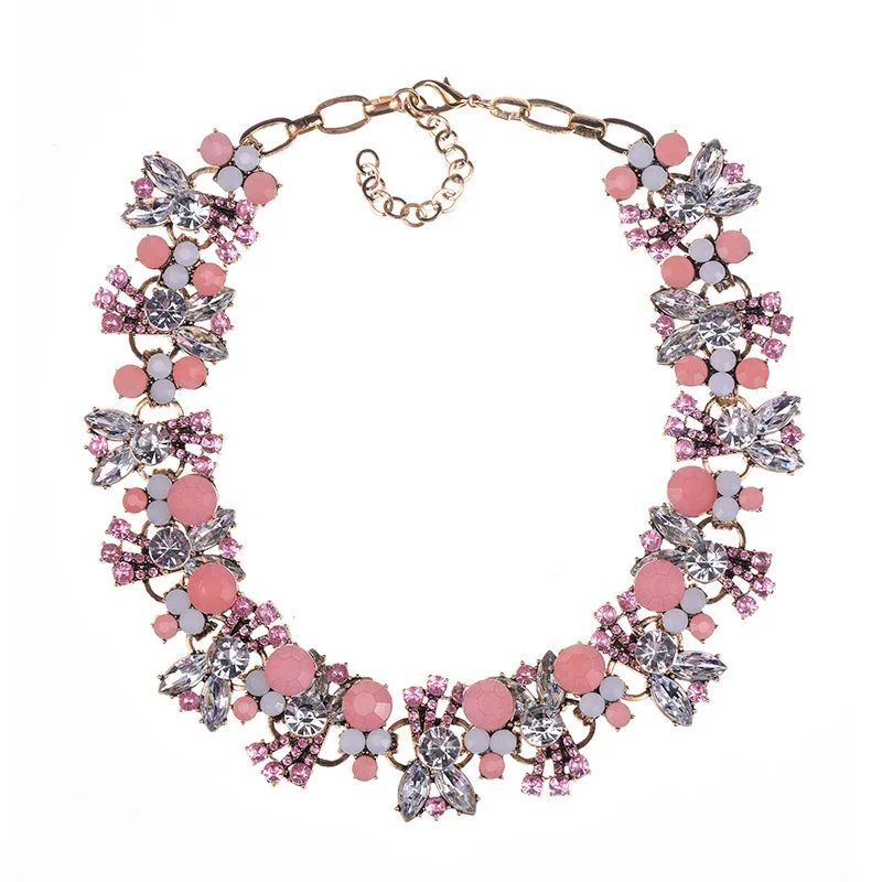 QLJN0301 Fashion Rhinestones Necklace Zinc Alloy Chunky Necklaces Statement Choker Necklace Jewelry
